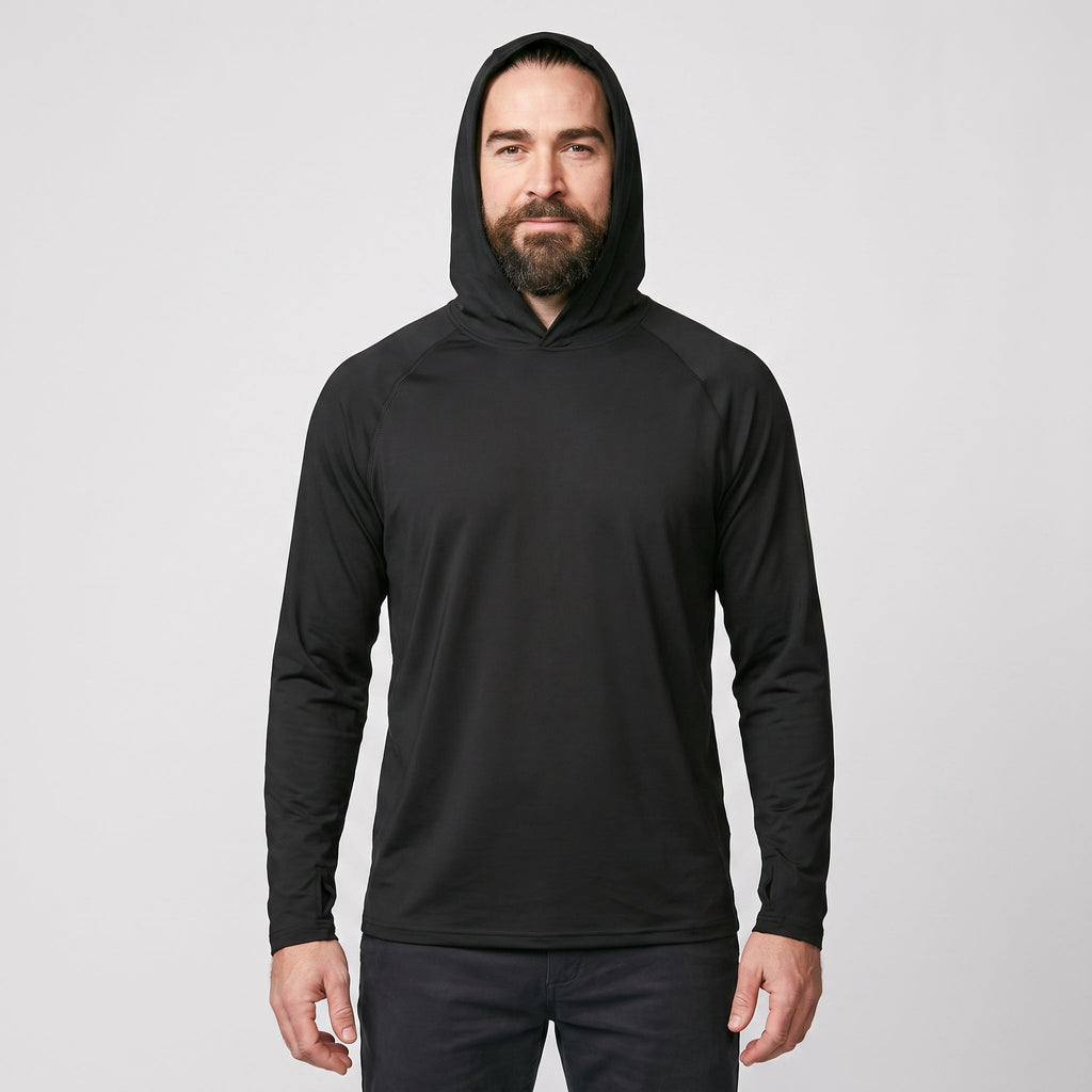 Sudadera con capucha UPF 50+ para hombre – Top UV ligero de secado rápido para senderismo y pesca con presillas para pul