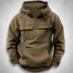 Sudadera con capucha y media cremallera para hombre con forro polar cepillado, bolsillos de solapa en el pecho y bolsill