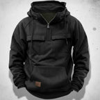 Sudadera con capucha y media cremallera para hombre con forro polar cepillado, bolsillos de solapa en el pecho y bolsill