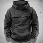 Sudadera con capucha y media cremallera para hombre con forro polar cepillado, bolsillos de solapa en el pecho y bolsill