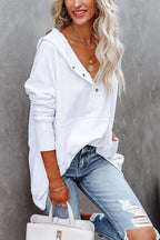 Sudadera larga de mujer, túnica oversize con cuello en V de botones a presión y bolsillo canguro, 8 colores, tallas S a 
