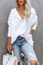 Sudadera larga de mujer, túnica oversize con cuello en V de botones a presión y bolsillo canguro, 8 colores, tallas S a 