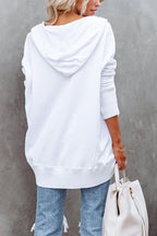 Sudadera larga de mujer, túnica oversize con cuello en V de botones a presión y bolsillo canguro, 8 colores, tallas S a 