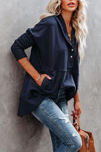 Sudadera larga de mujer, túnica oversize con cuello en V de botones a presión y bolsillo canguro, 8 colores, tallas S a 