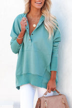 Sudadera larga de mujer, túnica oversize con cuello en V de botones a presión y bolsillo canguro, 8 colores, tallas S a 