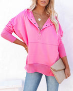 Sudadera larga de mujer, túnica oversize con cuello en V de botones a presión y bolsillo canguro, 8 colores, tallas S a 
