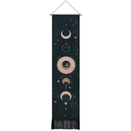 Tapiz de pared con estampado de fases lunares y flecos en el borde inferior