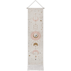 Tapiz de pared con estampado de fases lunares y flecos en el borde inferior