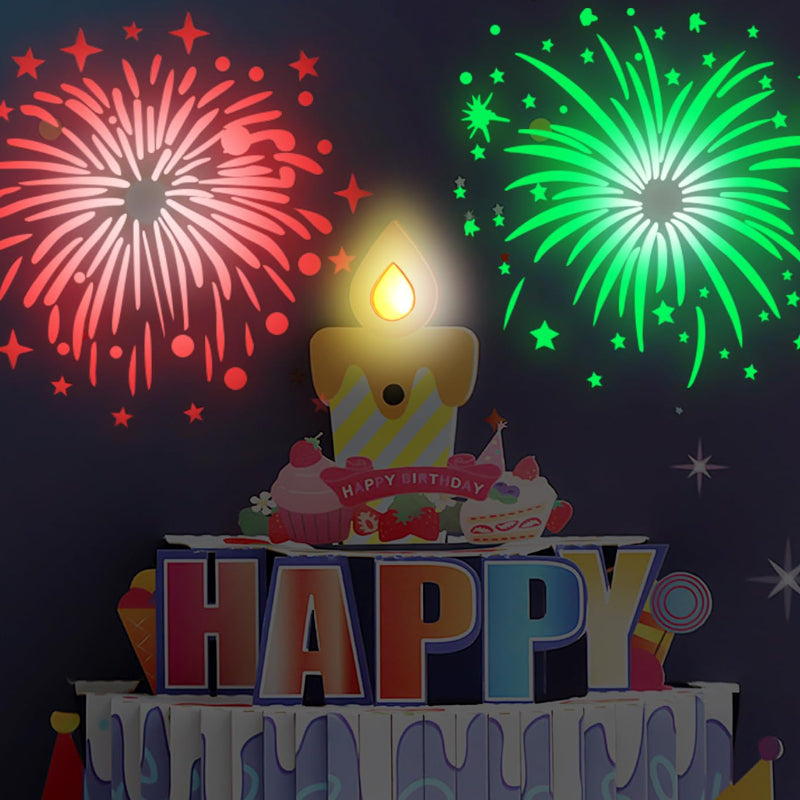 Tarjeta de cumpleaños pop-up con luz y sonido