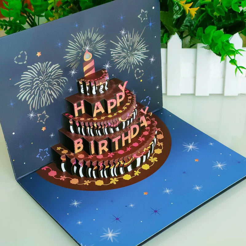 Tarjeta de cumpleaños pop-up con luz y sonido
