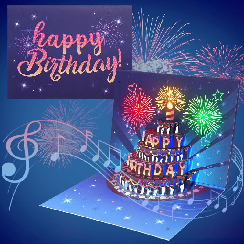 Tarjeta de cumpleaños pop-up con luz y sonido