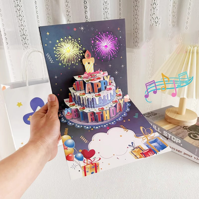 Tarjeta de cumpleaños pop-up con luz y sonido
