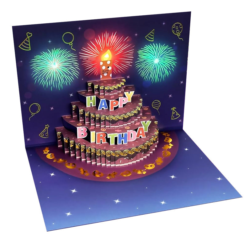 Tarjeta de cumpleaños pop-up con luz y sonido