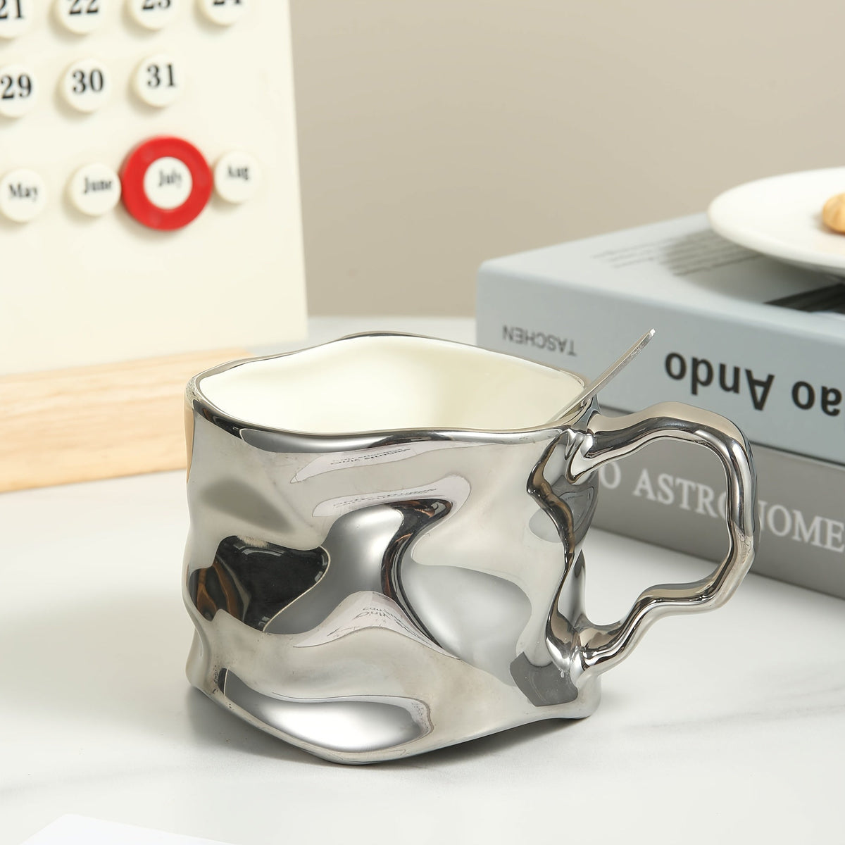 Taza de cerámica CreArt con diseño arrugado único hecho a mano