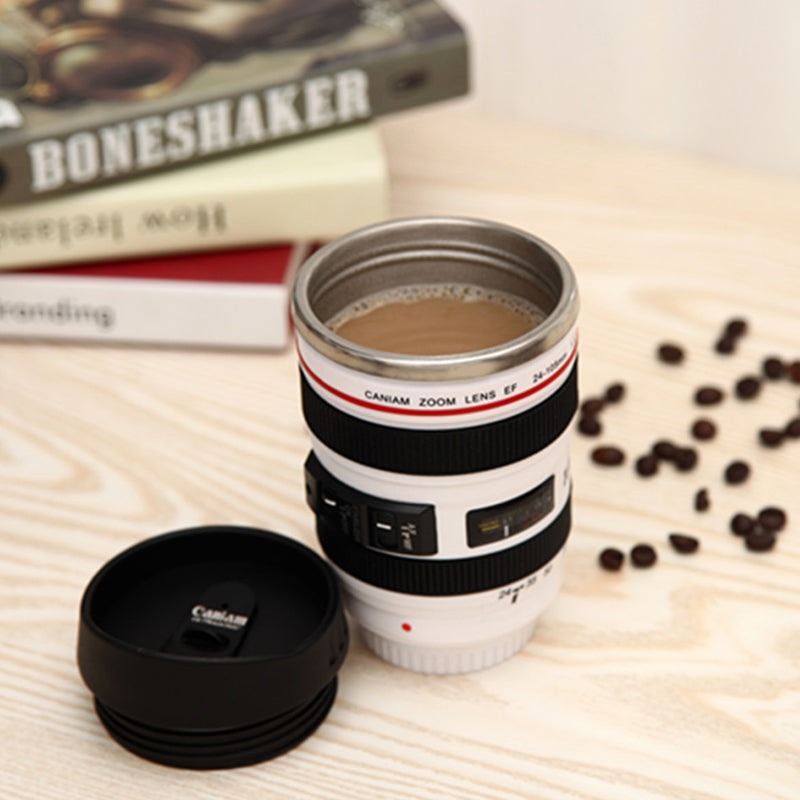 Taza térmica con diseño de objetivo de cámara