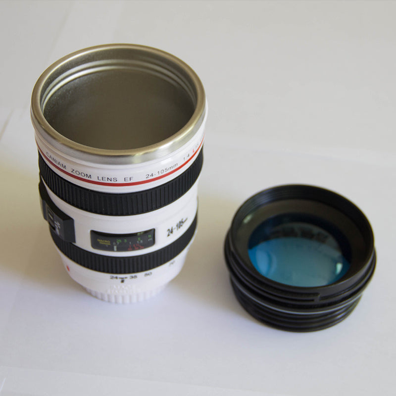 Taza térmica con diseño de objetivo de cámara