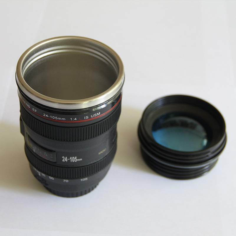 Taza térmica con diseño de objetivo de cámara