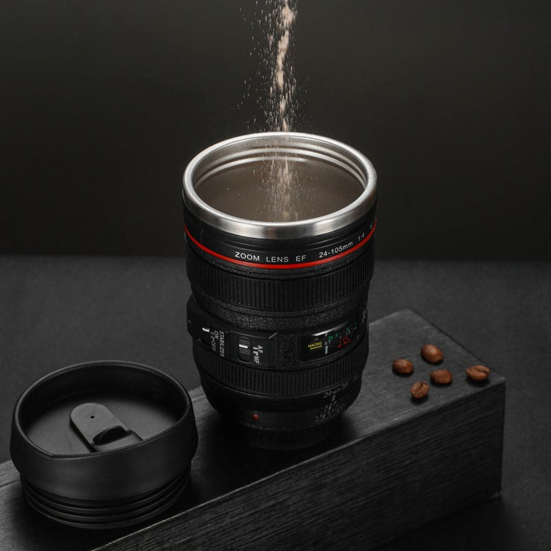 Taza térmica con diseño de objetivo de cámara