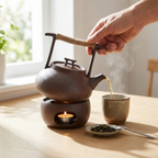 TEAGLOW – Tetera de cerámica con calentador para un servicio acogedor