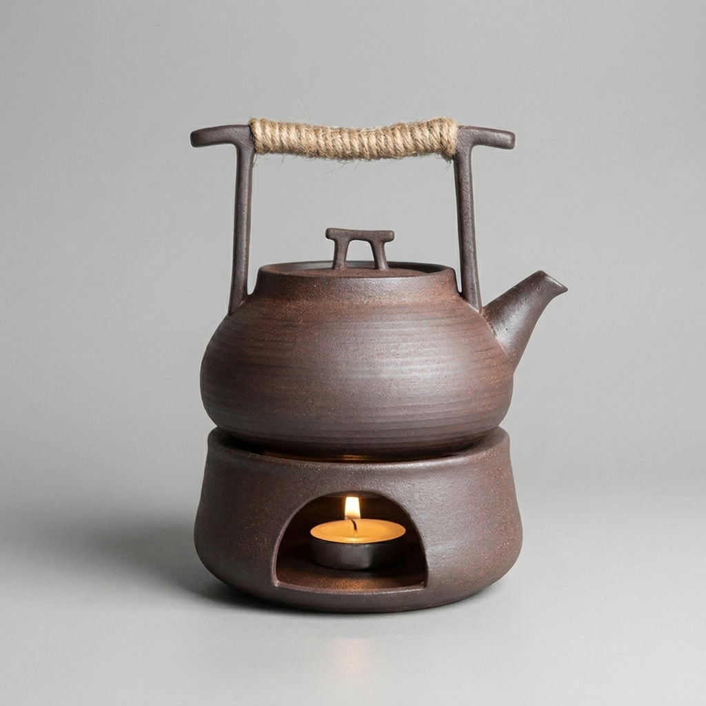 TEAGLOW – Tetera de cerámica con calentador para un servicio acogedor