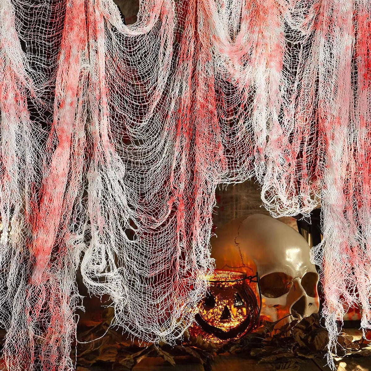 Tela de telaraña para Halloween, tela rasgada terrorífica para colgar en interior y jardín, negra o blanca manchada de s