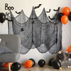 Tela de telaraña para Halloween, tela rasgada terrorífica para colgar en interior y jardín, negra o blanca manchada de s