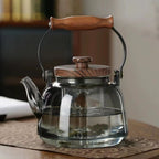 Tetera de Cristal con Infusor – 1 l de Borosilicato, Resistente al Calor, Asa de Madera