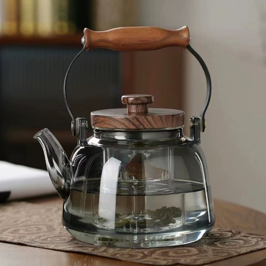 Tetera de Cristal con Infusor – 1 l de Borosilicato, Resistente al Calor, Asa de Madera