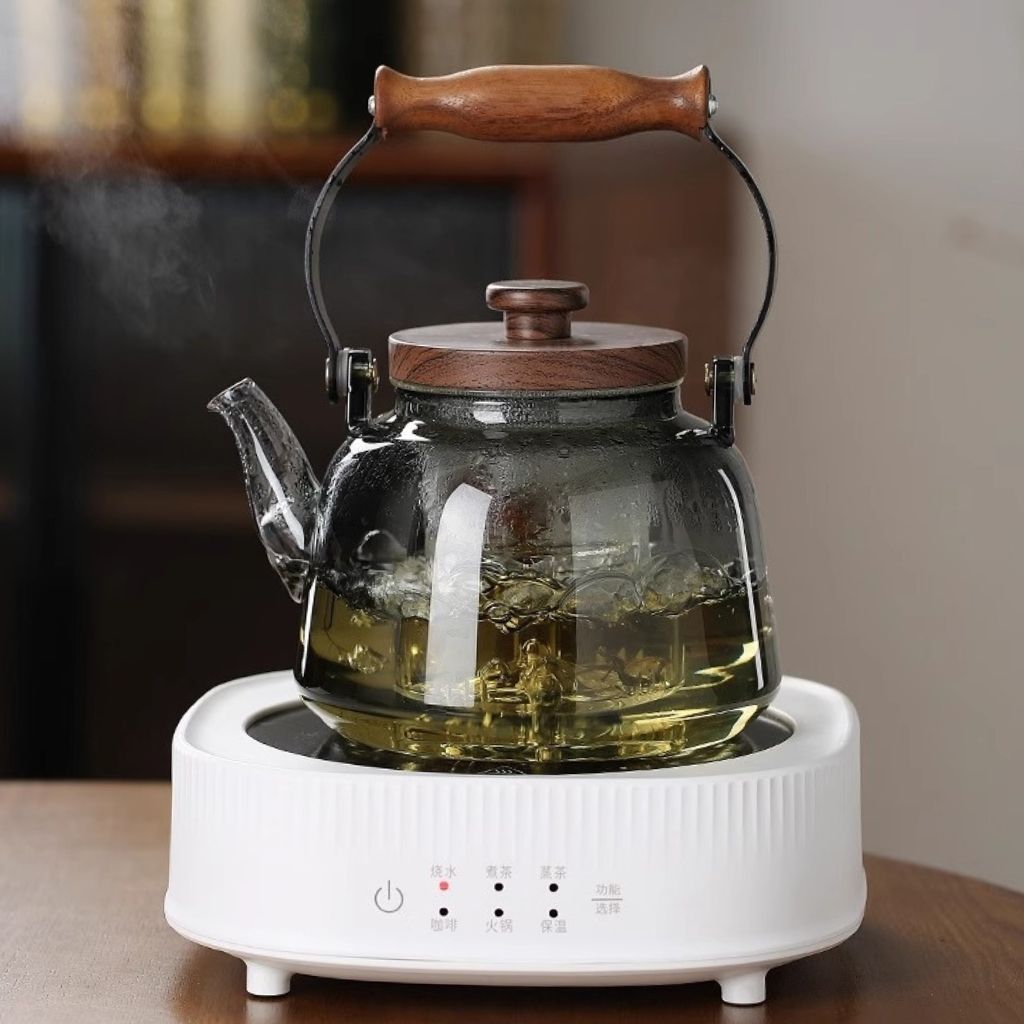 Tetera de Cristal con Infusor – 1 l de Borosilicato, Resistente al Calor, Asa de Madera