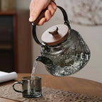 Tetera de Cristal con Infusor – 1 l de Borosilicato, Resistente al Calor, Asa de Madera