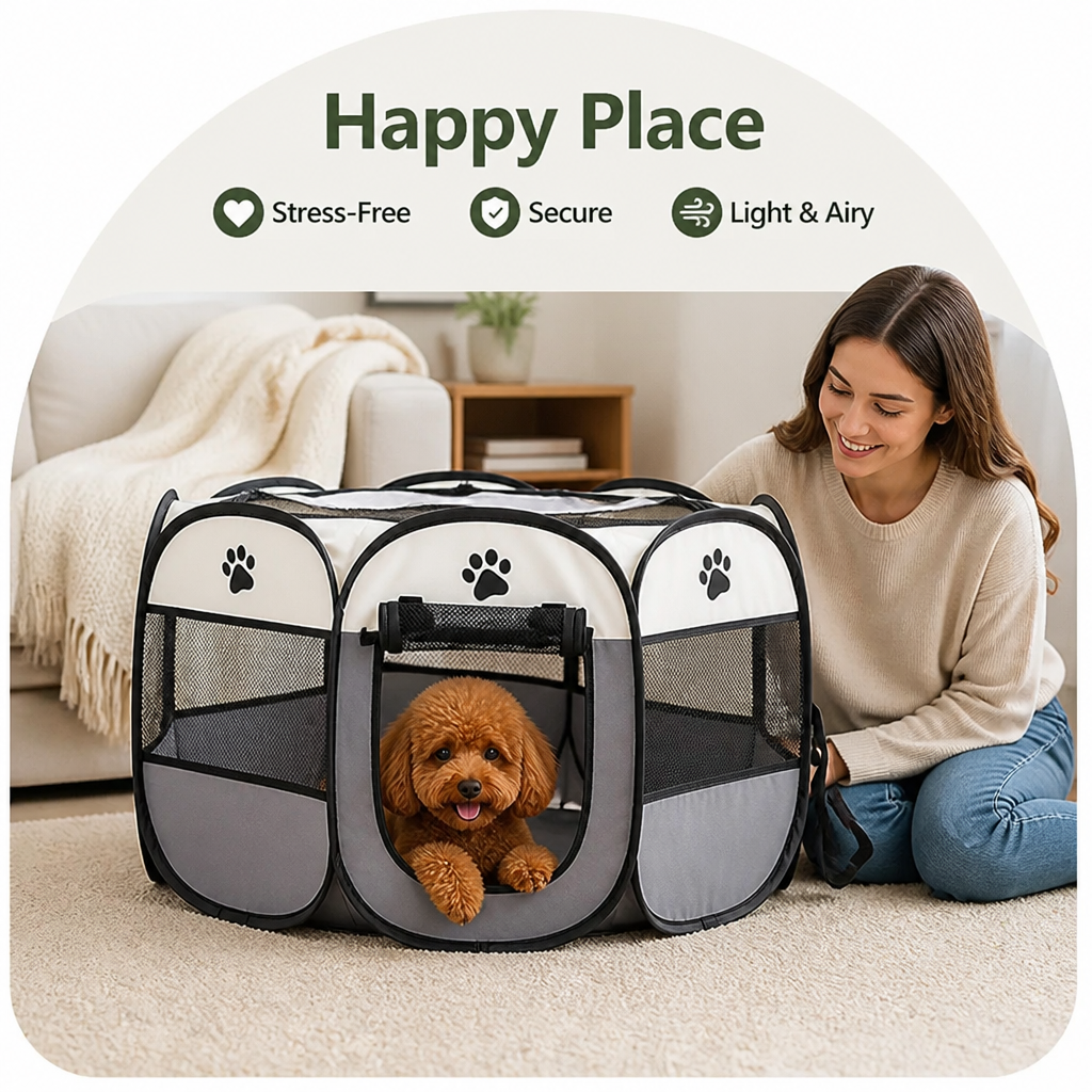 Tienda de campaña plegable de malla para mascotas (puertas con cremallera)