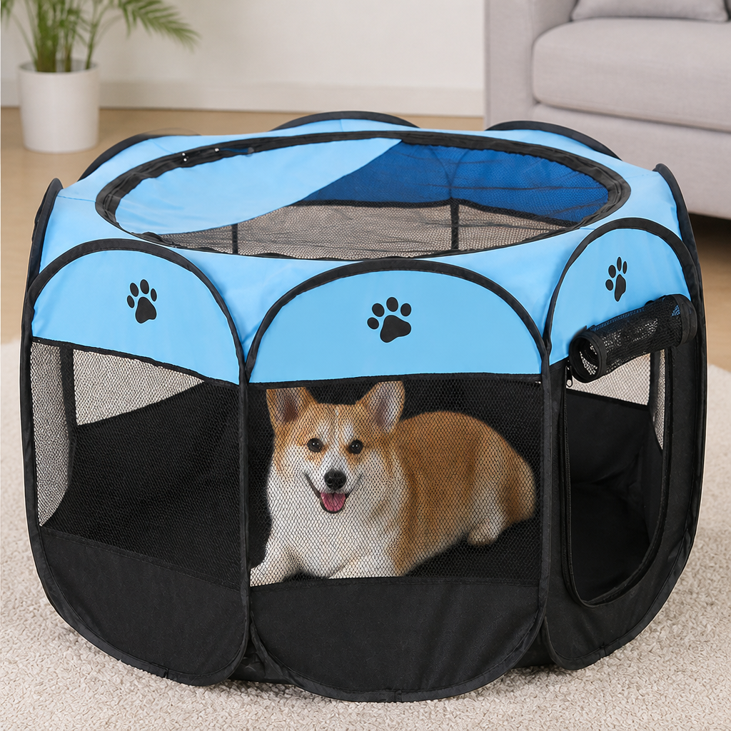 Tienda de campaña plegable de malla para mascotas (puertas con cremallera)