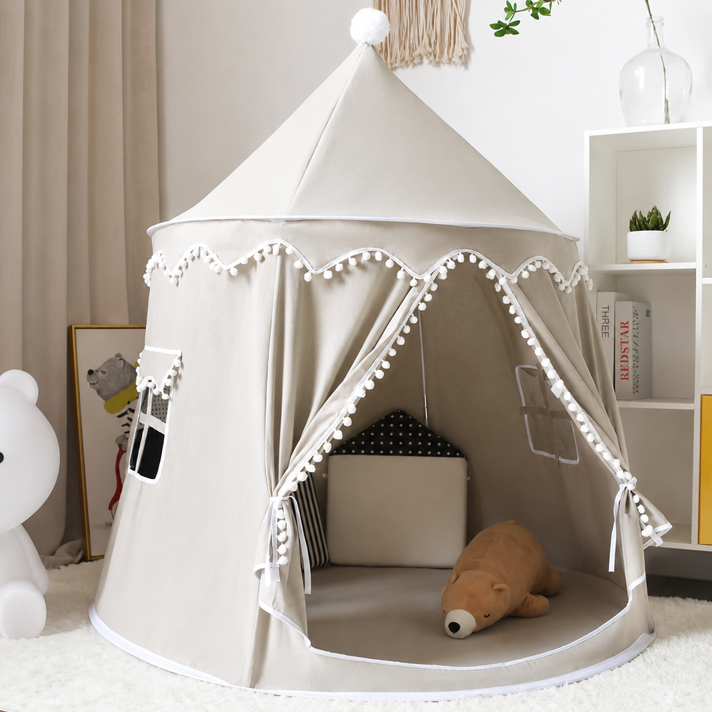 Tipi de juego de lona para niños, 100 % algodón, postes de pino, espacioso