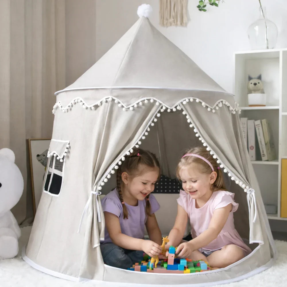Tipi de juego de lona para niños, 100 % algodón, postes de pino, espacioso