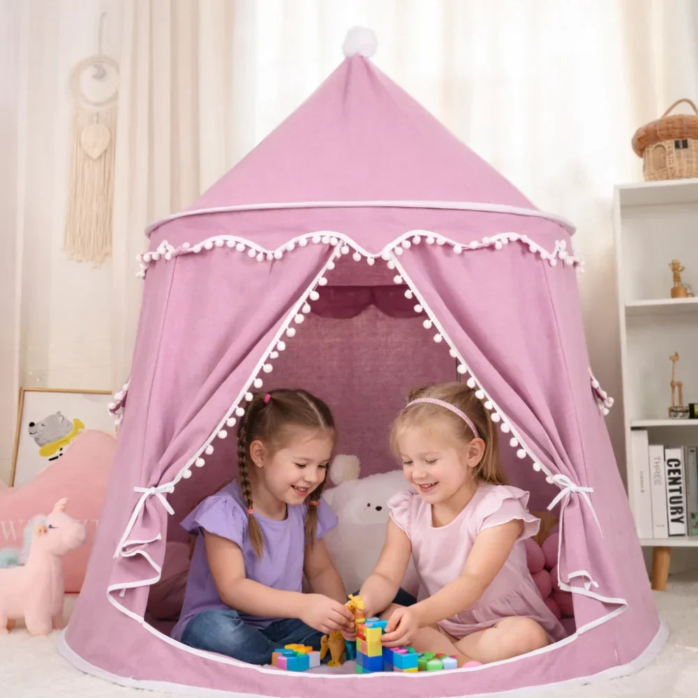 Tipi de juego de lona para niños, 100 % algodón, postes de pino, espacioso