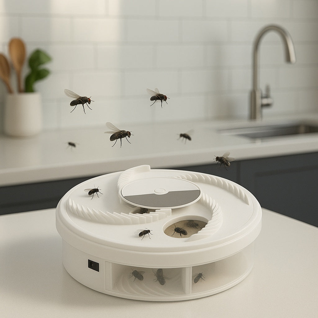 Trampa eléctrica para moscas de plástico, 23 × 7,6 cm | Batería recargable USB, 10 horas de autonomía | Sin químicos, si