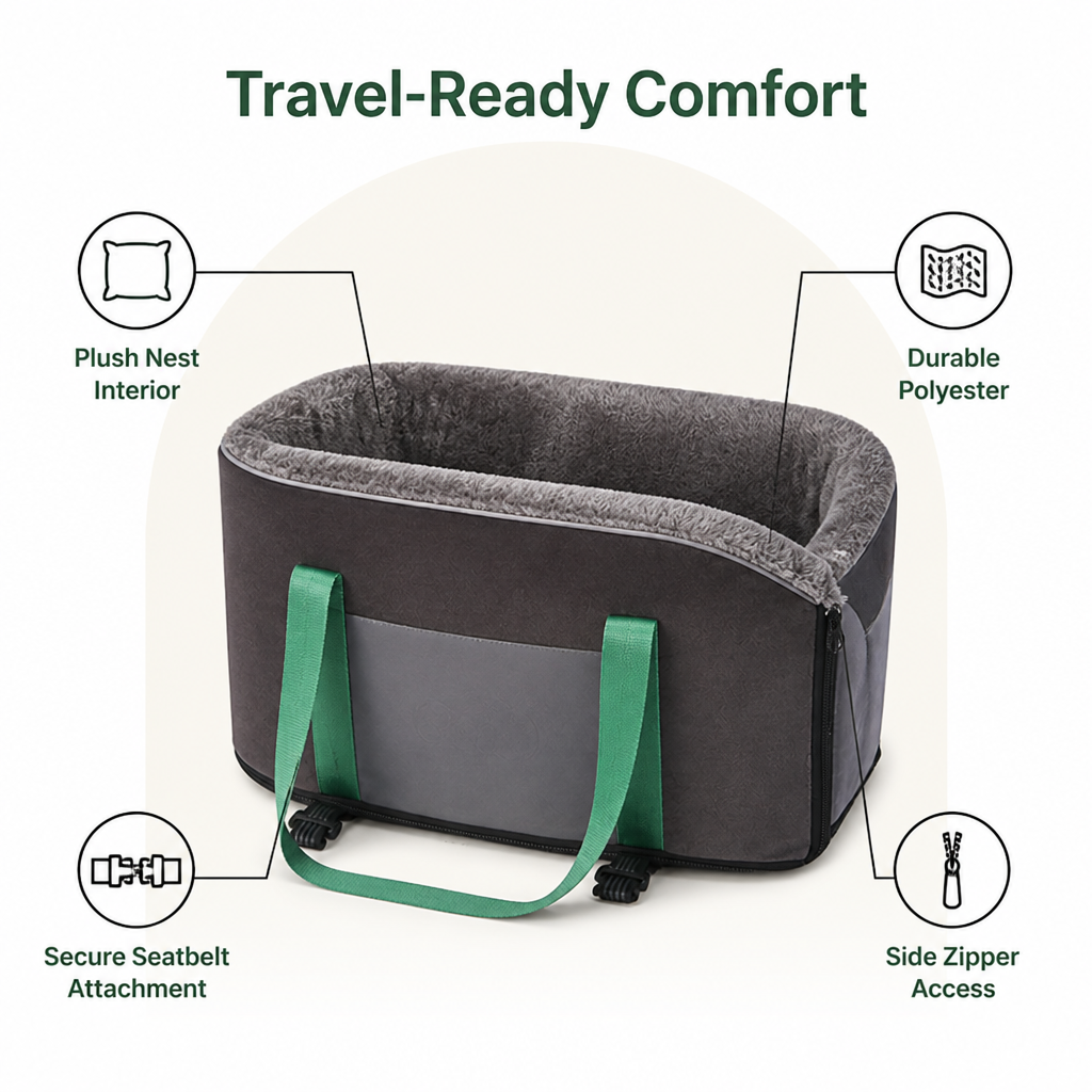 Transportín de viaje con nido acolchado y poliéster resistente