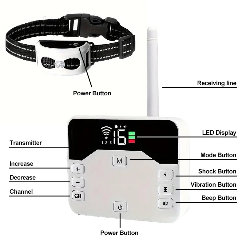Valla invisible inalámbrica para perros y collar de adiestramiento - IP65 resistente al agua - Alcance de 300 m - Recarg