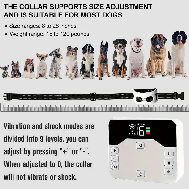 Valla invisible inalámbrica para perros y collar de adiestramiento - IP65 resistente al agua - Alcance de 300 m - Recarg