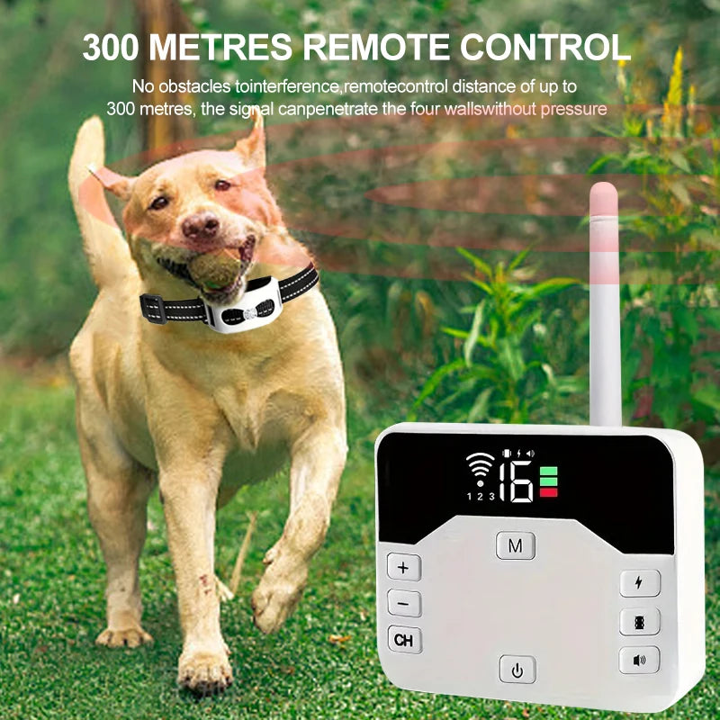 Valla invisible inalámbrica para perros y collar de adiestramiento - IP65 resistente al agua - Alcance de 300 m - Recarg