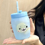Vaso con pajita y diseño de animales