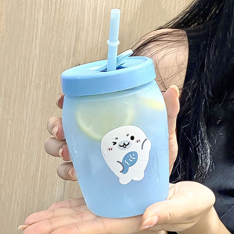 Vaso con pajita y diseño de animales