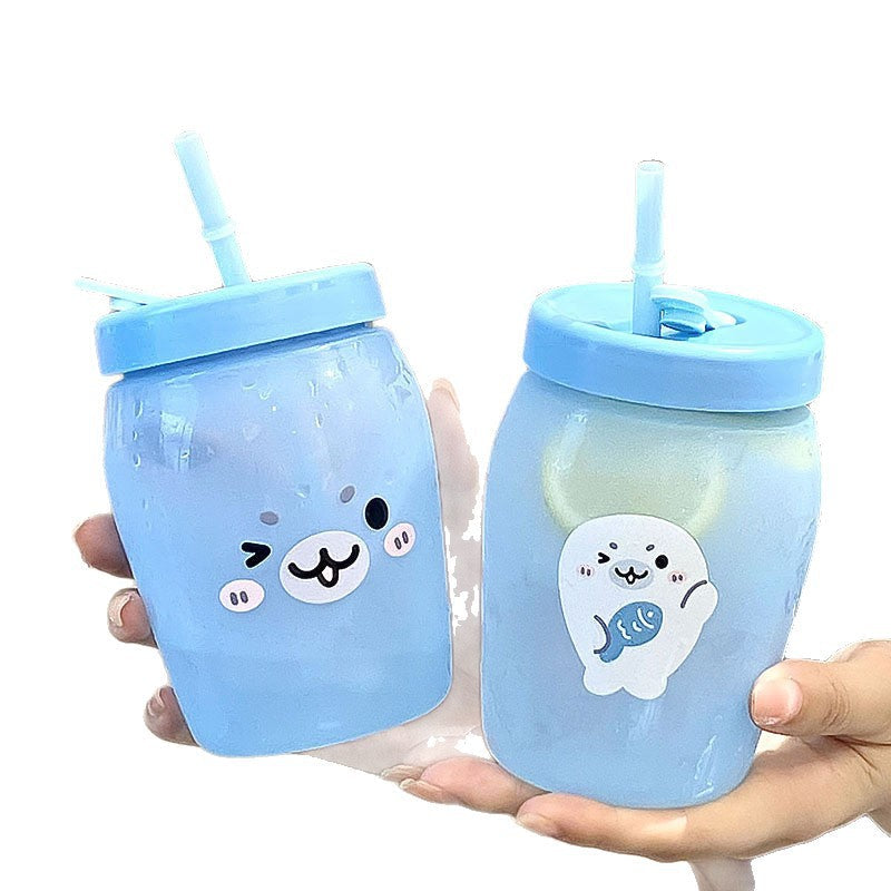 Vaso con pajita y diseño de animales