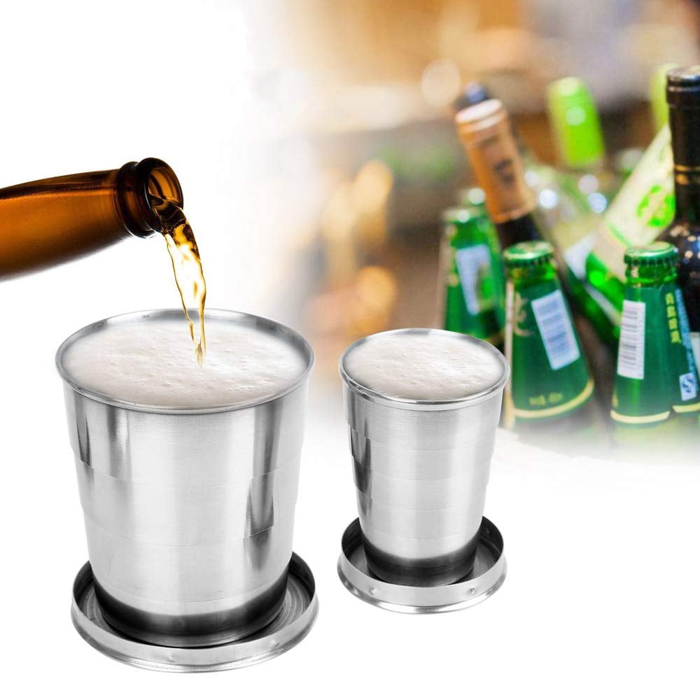 Vaso plegable telescópico de acero inoxidable con mosquetón
