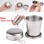 Vaso plegable telescópico de acero inoxidable con mosquetón