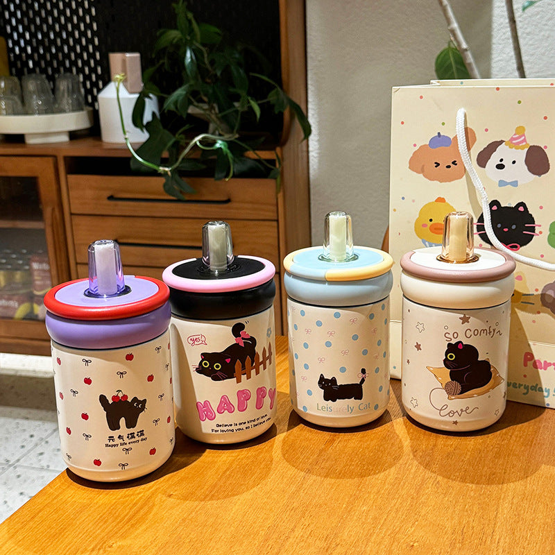 Vaso térmico con tapa abatible y diseño de gato