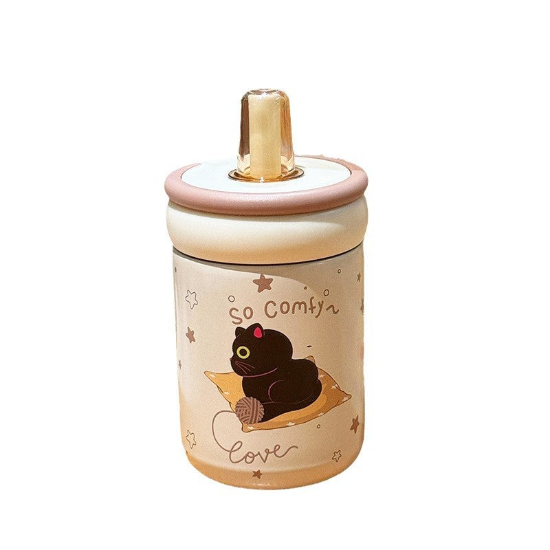 Vaso térmico con tapa abatible y diseño de gato