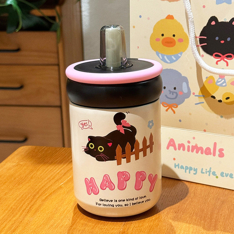 Vaso térmico con tapa abatible y diseño de gato