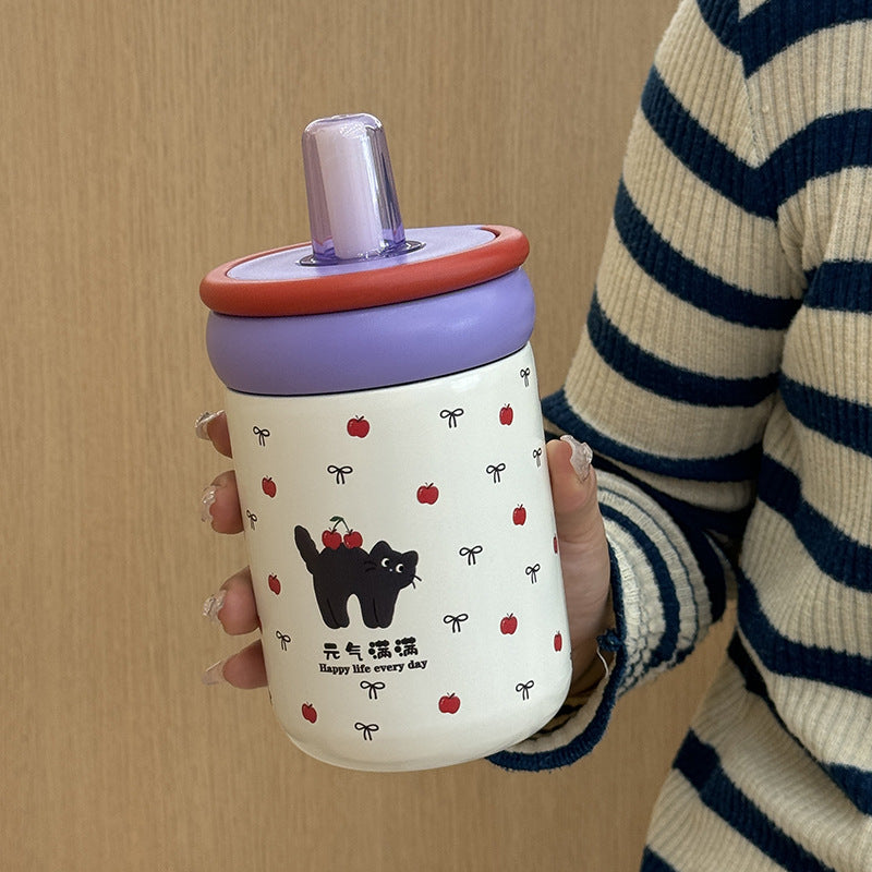 Vaso térmico con tapa abatible y diseño de gato