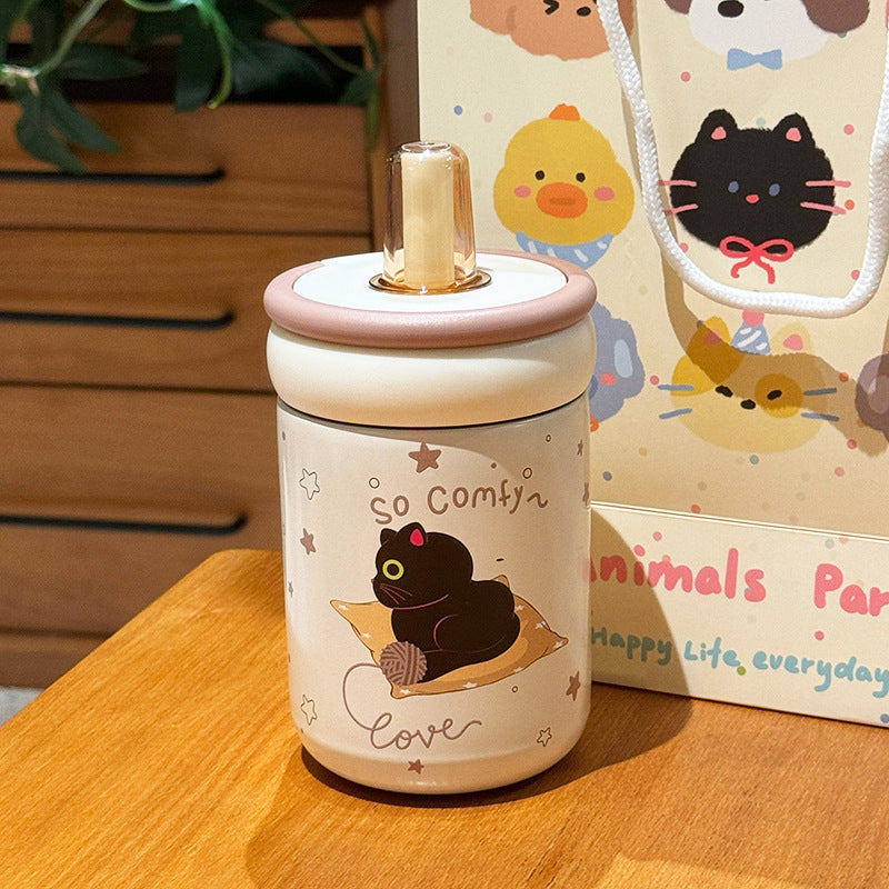 Vaso térmico con tapa abatible y diseño de gato